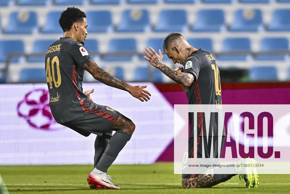 AL WAKRAH SC V AL RAYYAN SC-DOHA BANK STARS LEAGUE QATAR Roger Krug Guedes (R) of Al Rayyan SC celebrates after scoring a goal during the Doha Bank Stars League Qatar match between Al Wakrah SC and Al Rayyan SC at Saoud Bin Abdulrahman Stadium in Doha, Qatar, on October 26, 2025. DOHA Qatar