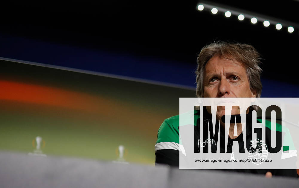 Press conference, PK, Pressekonferenz of Sporting CP in Madrid MADRID, SPAIN - APRIL 04: Jorge Jesus, Head coach of Sporting CP is seen during a pre-match press conference ahead of the UEFA Europa League quarter final match between Atletico Madrid and Sporting CP at Wanda Metropolitano in Madrid, Spain on April 4, 2018. Madrid Spain. Editorial use only. Please get in touch for any other usage.