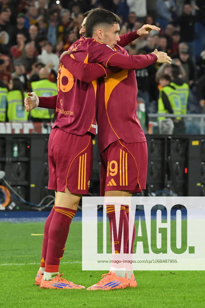 Matias Soule of AS Roma celebrates scoring his goal they cancelled during the serie A match between AS Roma v Parma at olimpico stadium in Rome, Italy, Oct 29th, 2025. Mattia Vian
