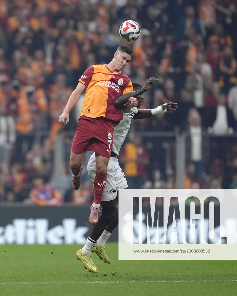 Galatasaray v Trabzonspor Turkish Super League Roland Sallai of Galatasaray SK heads the ball under the pressure from Paul Ebere Onuachu of Trabzonspor during the Turkish Super League match between Galatasaray and Trabzonspor at the Rems Park Stadium on November 1, 2025 in Istanbul, Turkey. (Photo by Gokhan Taner Middle East Images) Istanbul Istanbul Türkiye