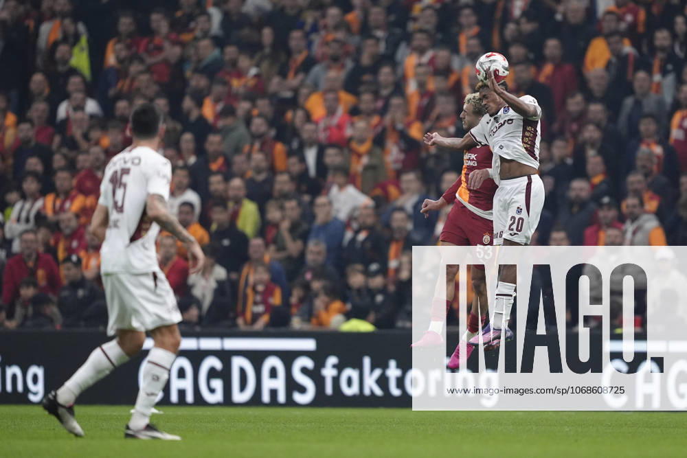 Galatasaray v Trabzonspor Turkish Super League Wagner Pina of Trabzonspor heads the ball under the pressure from BarıÅü Alper Yılmaz of Galatasaray SK during the Turkish Super League match between Galatasaray and Trabzonspor at the Rems Park Stadium on November 1, 2025 in Istanbul, Turkey. (Photo by Gokhan Taner Middle East Images) Istanbul Istanbul Türkiye