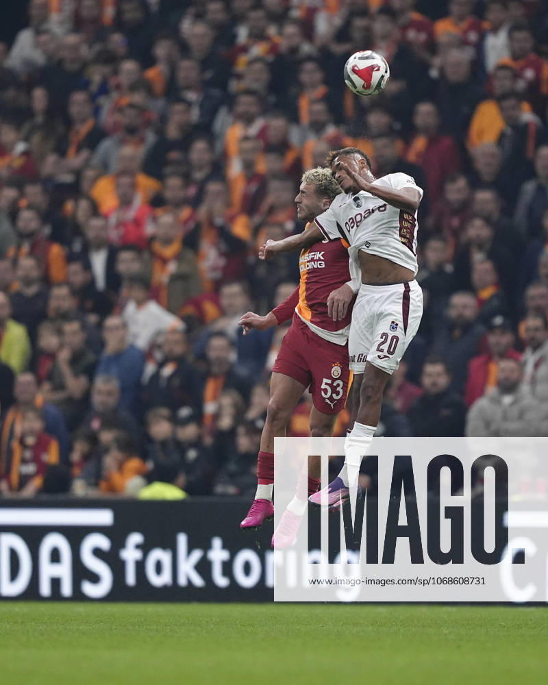 Galatasaray v Trabzonspor Turkish Super League Wagner Pina of Trabzonspor heads the ball under the pressure from BarıÅü Alper Yılmaz of Galatasaray SK during the Turkish Super League match between Galatasaray and Trabzonspor at the Rems Park Stadium on November 1, 2025 in Istanbul, Turkey. (Photo by Gokhan Taner Middle East Images) Istanbul Istanbul Türkiye
