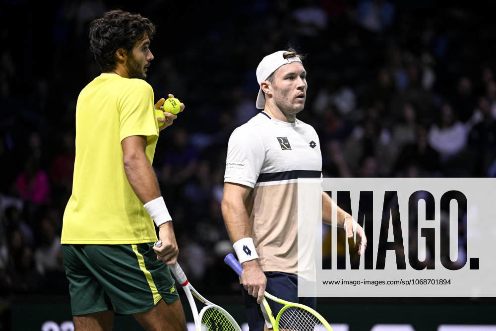 Rolex Paris Masters day 6 Francisco Cabral and Lucas Miedler during a doubles match during the Rolex Paris Masters 1000 ATP, Tennis Herren tennis tournament at the La Defense Arena on November 1, 2025 in Paris, France. Photo by Victor Joly ABACAPRESS.COM Paris Ile-de-France France
