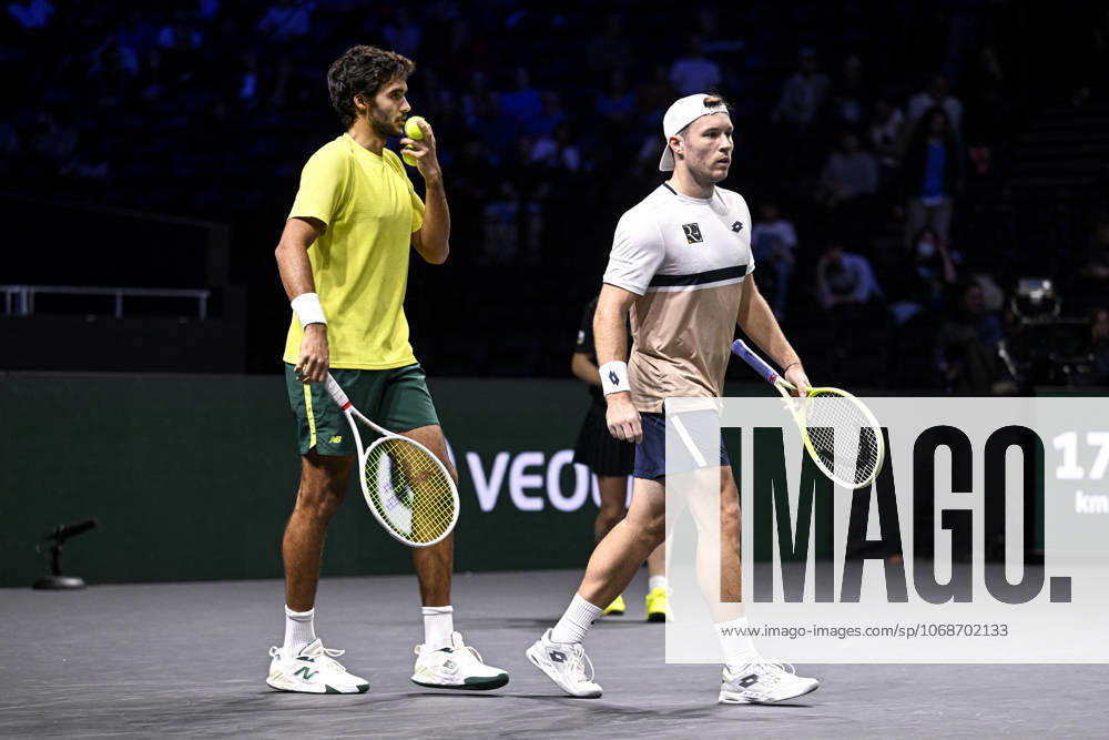 Rolex Paris Masters day 6 Francisco Cabral and Lucas Miedler during a doubles match during the Rolex Paris Masters 1000 ATP, Tennis Herren tennis tournament at the La Defense Arena on November 1, 2025 in Paris, France. Photo by Victor Joly ABACAPRESS.COM Paris Ile-de-France France