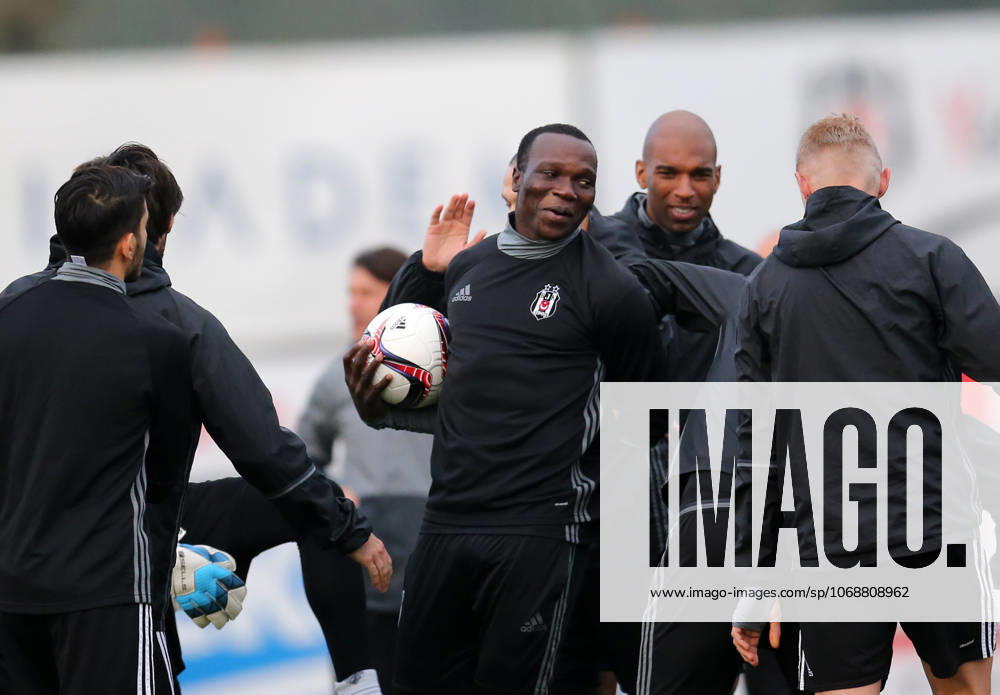 Besiktas training session ahead of UEFA Europa League match ISTANBUL, TURKEY - FEBRUARY 22: Vincent Aboubakar (C) of Besiktas attends a training session ahead of UEFA Europa League Round of 32 match between Besiktas and Hapoel Beer-Sheva at Nevzat Demir Facilities in Istanbul, Turkey on February 22, 2017. Istanbul Turkey. Editorial use only. Please get in touch for any other usage.