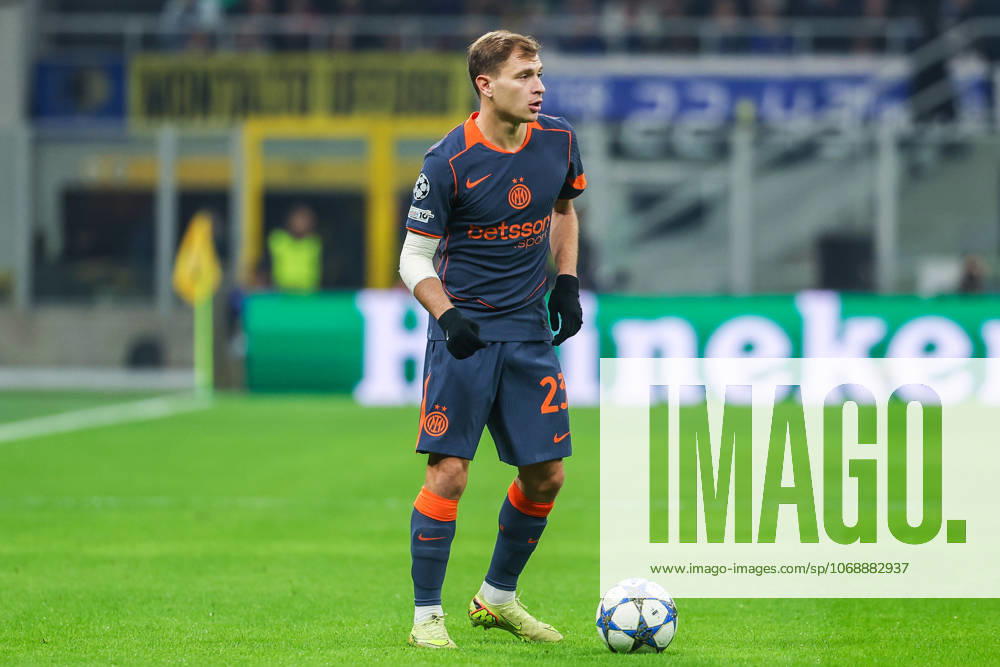 Nicolo Barella of FC Internazionale seen in action during UEFA Champions League 2025 26 League Phase - Matchday 4 football match between FC Internazionale and FC Kairat Almaty at San Siro Stadium in Milan Italy on 05 November 2025. Milan Stadio Giuseppe Meazza Milan Italy