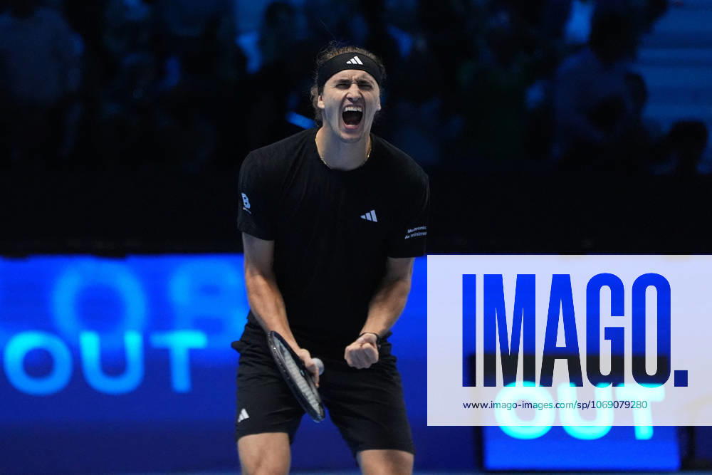 TENNIS - Internazionali di Tennis - Nitto ATP, Tennis Herren Finals 2025 Alexander Zverev (Germany) celebrates the victory in the match againts Ben Shelton (USA) during Nitto ATP Finals 2025, International Tennis match in Turin, Italy, November 09 2025 Turin Italy