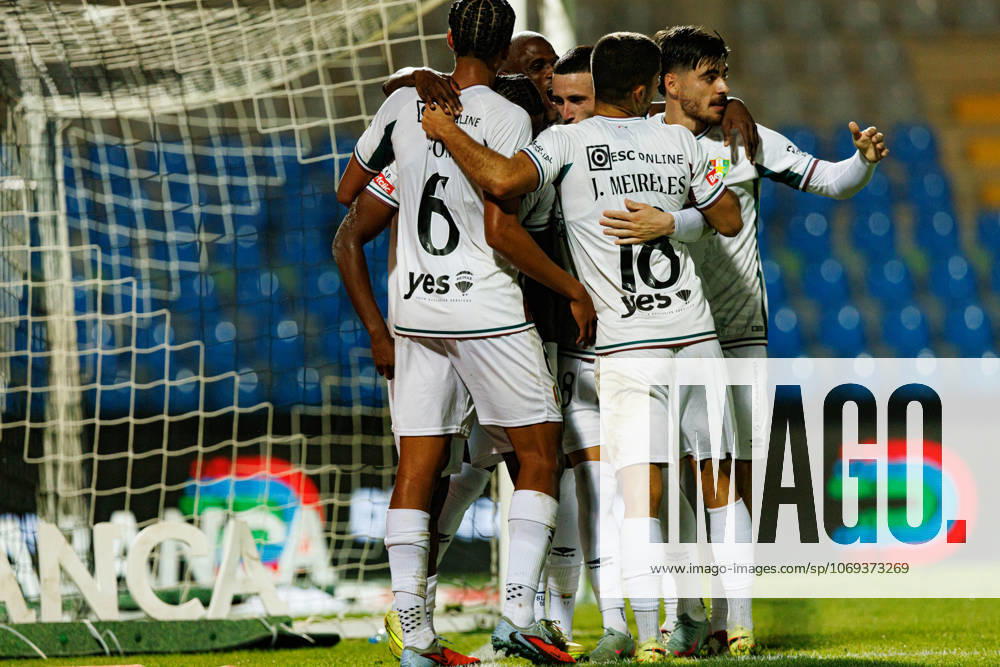 Players of Estrela seen celebrating after goal from Sidny Lopes Cabral during Liga Portugal game between teams of Casa Pia and CF Estrela Amadora at Estadio Municipal Rio Maior (Maciej Rogowski Ball Raw Images) Rio Maior Estadio Municipal Rio Maior Portugal