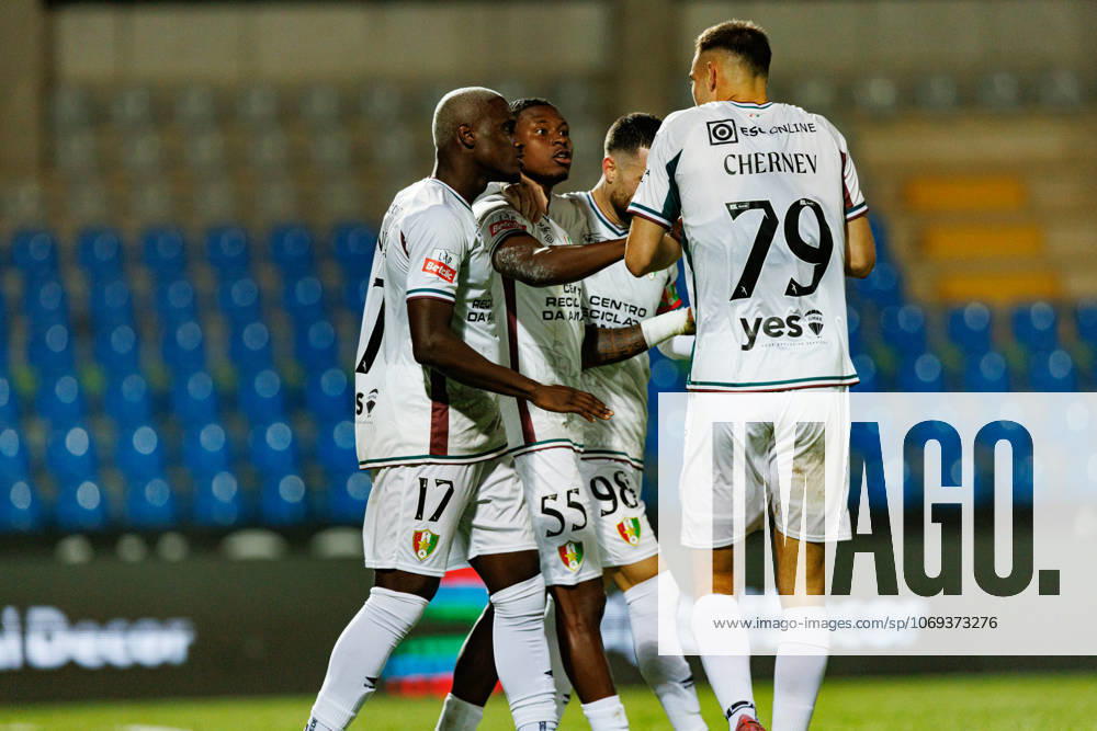 Players of Estrela seen celebrating after goal from Sidny Lopes Cabral during Liga Portugal game between teams of Casa Pia and CF Estrela Amadora at Estadio Municipal Rio Maior (Maciej Rogowski Ball Raw Images) Rio Maior Estadio Municipal Rio Maior Portugal