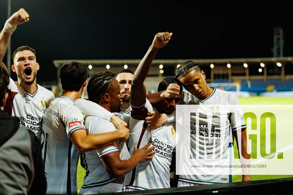 Players of Estrela seen celebrating after goal from Sidny Lopes Cabral during Liga Portugal game between teams of Casa Pia and CF Estrela Amadora at Estadio Municipal Rio Maior (Maciej Rogowski Ball Raw Images) Rio Maior Estadio Municipal Rio Maior Portugal