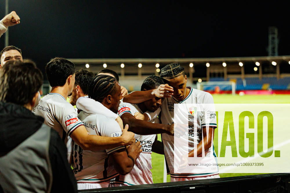 Players of Estrela seen celebrating after goal from Sidny Lopes Cabral during Liga Portugal game between teams of Casa Pia and CF Estrela Amadora at Estadio Municipal Rio Maior (Maciej Rogowski Ball Raw Images) Rio Maior Estadio Municipal Rio Maior Portugal
