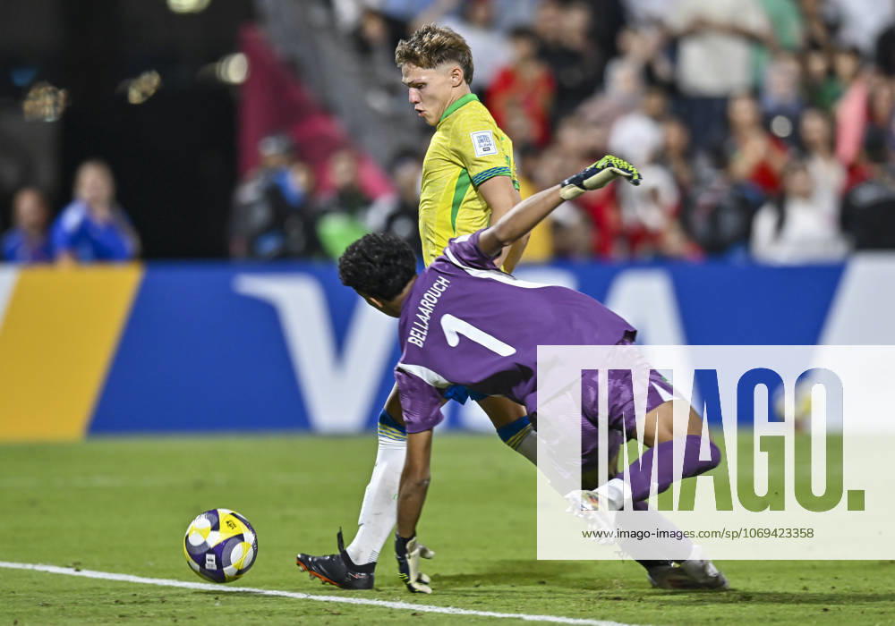 Morocco v Brazil : Quarter-final- FIFA U-17 World Cup Qatar 2025 Dell (L) of Brazil scores his team s second goal during the FIFA U-17 World Cup Qatar 2025 Quarter-final match between Morocco and Brazil in Doha, Qatar, on November 21, 2025. DOHA Qatar