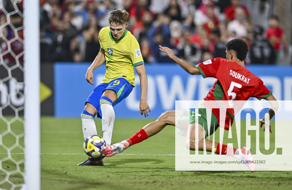 Morocco v Brazil : Quarter-final- FIFA U-17 World Cup Qatar 2025 Dell (L) of Brazil scores his team s second goal during the FIFA U-17 World Cup Qatar 2025 Quarter-final match between Morocco and Brazil in Doha, Qatar, on November 21, 2025. DOHA Qatar