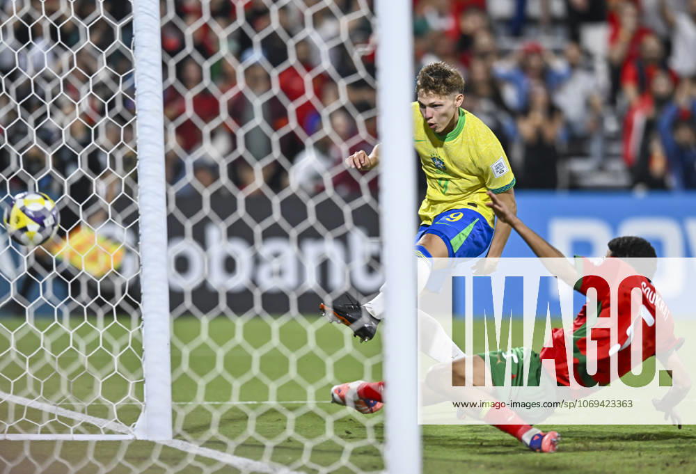 Morocco v Brazil : Quarter-final- FIFA U-17 World Cup Qatar 2025 Dell (L) of Brazil scores his team s second goal during the FIFA U-17 World Cup Qatar 2025 Quarter-final match between Morocco and Brazil in Doha, Qatar, on November 21, 2025. DOHA Qatar