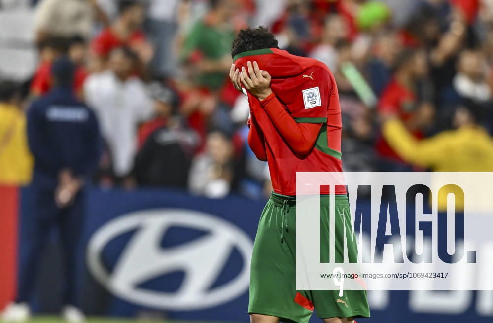 Morocco v Brazil : Quarter-final- FIFA U-17 World Cup Qatar 2025 Ziyad Baha of Morocco looks dejected after the FIFA U-17 World Cup Qatar 2025 Quarter-final match between Morocco and Brazil in Doha, Qatar, on November 21, 2025. DOHA Qatar