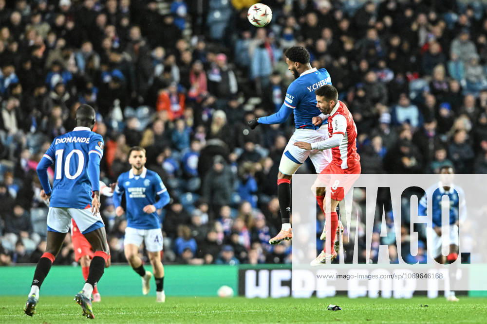 Rangers v S.C. Braga UEFA Europa League Youssef Chermiti of Rangers and Joao Moutinho of S.C. Braga during the UEFA Europa League match at Ibrox Stadium, Glasgow UK Newspapers OUT