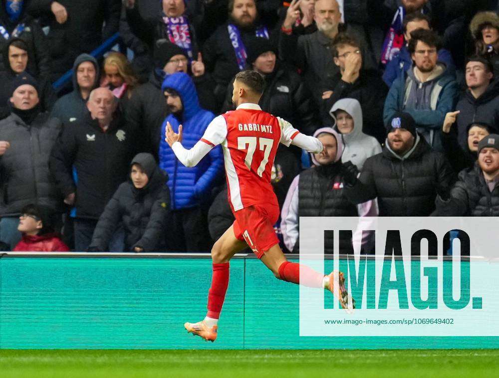 Gabri Martinez of SC Braga celebrates after scoring to tie the game 1-1. Rangers v Braga, UEFA Europa League, Group Stage, Football, Ibrox Stadium, Glasgow, Scotland, UK - 27 Nov 2025Glasgow Ibrox Scotland United Kingdom