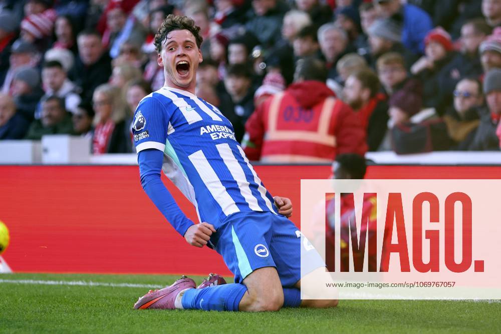 Nottingham Forest v Brighton & Hove Albion - Premier League Maxim De Cuyper of Brighton and Hove Albion celebrates 1st goal during the Premier League match between Nottingham Forest and Brighton & Hove Albion at City Ground on November 30, 2025 in Nottingham, England. Nottingham City Ground England United Kingdom