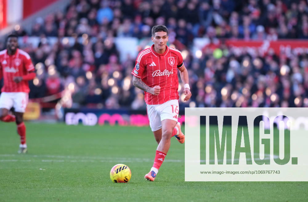 Nicolas Dominguez of Nottingham Forest seen in action during the Premier league football match between Nottingham Forest and Brighton Hove Albion at City Ground in Nottingham.