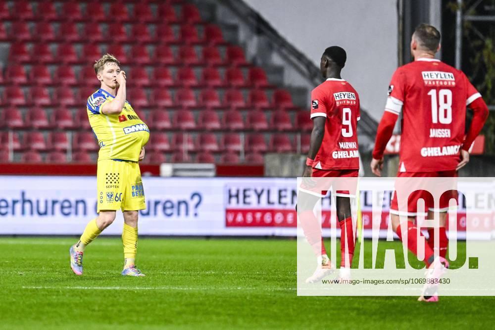 STVV s Robert-Jan Vanwesemael celebrates after scoring during a soccer game between Royal Antwerp FC and Sint-Truidense V.V., in the 1 8 final of the Croky Cup Belgian cup, Wednesday 03 December 2025 in Antwerp. TOM GOYVAERTS TomxGoyvaerts x146263992x
