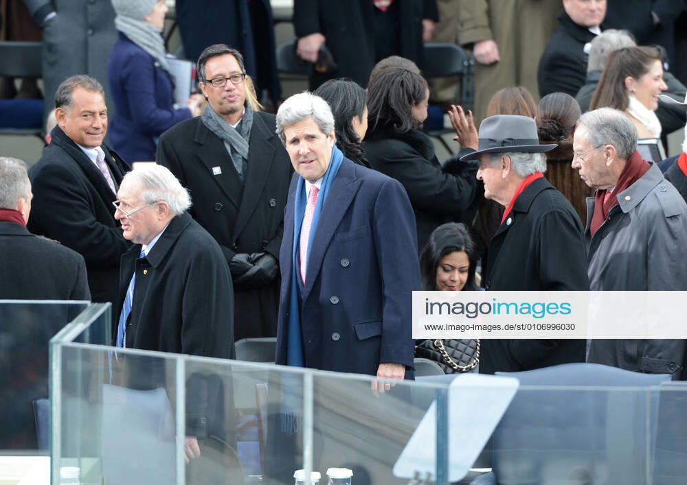 United States Senator John Kerry (Democrat of Massachusetts) arrives for President Barack Obama to sworn-in for a second term as the President of the United States by Supreme Court Chief Justice John Roberts during his public inauguration ceremony at the U.S. Capitol Building in Washington, D.C. on January 21, 2013. From left to right: US Senator Carl Levin (Democrat of Michigan), Sen. Kerry, US Senator Tom Harkin, and United States Senator Chuck Grassley (Republican of Iowa) Washington USA - ZUMAs152 20130121_zaa_s152_013