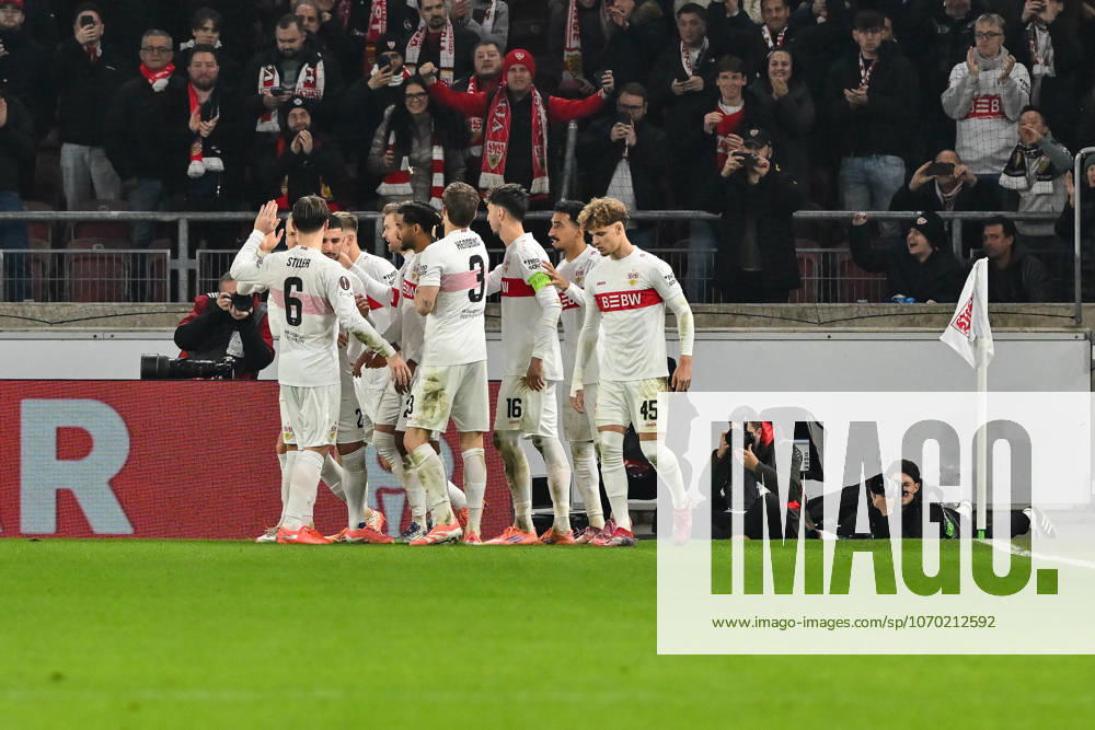 Europa League; VfB Stuttgart - Maccabi Tel Aviv; 11.12.2025 STUTTGART, GERMANY - 11. DECEMBER: Jubel der Schwaben nach dem Treffer zum 3-0 durch Maximilian MITTELSTÄDT (VfB Stuttgart 7) Tor Torschuetze Freude Happy während dem Match zwischen dem VfB Stuttgart und Maccabi Tel Aviv am 6. Spieltag der UEFA Europa League Ligaphase in der MHP Arena