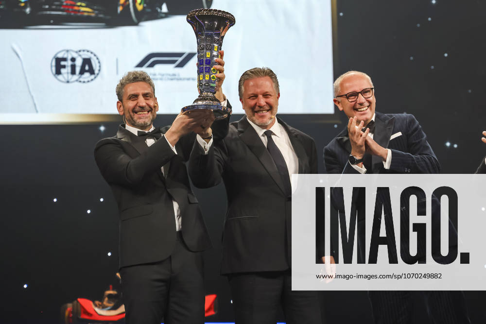 FIA AWARDS 2025 - DREAMS OF A CHAMPION BROWN Zak (usa), CEO of of McLaren Racing, portrait with STELLA Andrea (ita), Team Principal of McLaren F1 Team and DOMINICALI Stefano, President and CEO of Formula 1 during the 2025 FIA General Assembly, from December 8 to 12, 2025 in Tashkent, Uzbekistan - TashkentUzbekistan