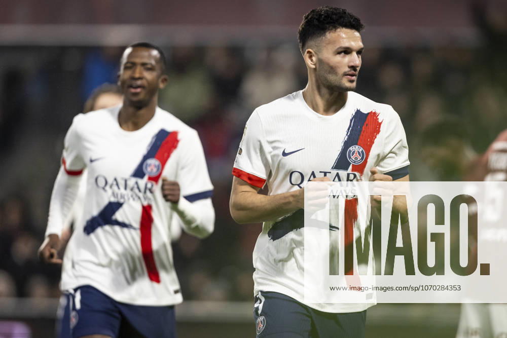 FOOTBALL: Ligue 1 FC Metz vs Paris Saint Germanin (PSG) - 13 12 2025 Stade Saint-Symphorien. Metz - France Joie des joueurs de l equipe de Paris Saint Germain (PSG) apres le but de Goncalo Ramos 9 (PSG)