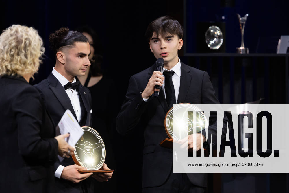 FFSA - LES TROPHEES DU AUTOMOBILE 2025 ROUSSEL Jules, Vainqueur de la Coupe du Monde F4 - Macao, Volant d Or, portrait with NAEL Thà ophile, Vainqueur du Grand Prix de Macao, Volant d Or during Les Trophà es du Sport Automobile 2025 at Salle Pleyel, on December 18, 2025 in Paris, France - ParisFrance
