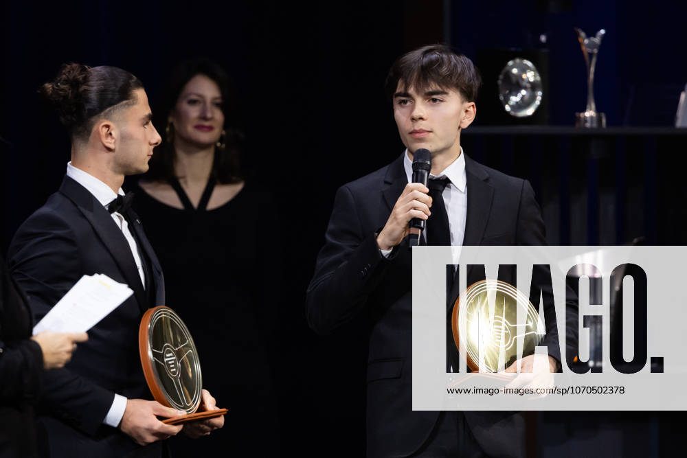 FFSA - LES TROPHEES DU AUTOMOBILE 2025 ROUSSEL Jules, Vainqueur de la Coupe du Monde F4 - Macao, Volant d Or, portrait with NAEL Thà ophile, Vainqueur du Grand Prix de Macao, Volant d Or during Les Trophà es du Sport Automobile 2025 at Salle Pleyel, on December 18, 2025 in Paris, France - ParisFrance