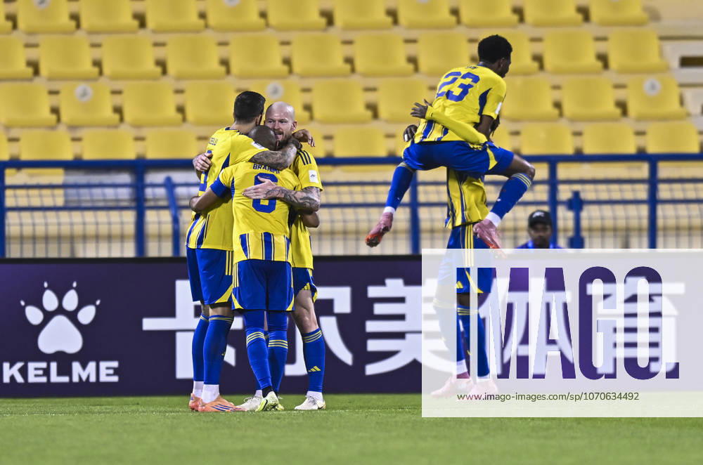 AFC CHAMPIONS LEAGUE ELITE, AL GHARAFA SC V AL WAHDA FC Plauers of Al Gharafa SC celebrates after scoring a goal during the AFC Champions League elite west football match between Qatar s Al Gharafa SC and United Arab Emirates Al Wahda FC at Thani Bin Jassim Stadium in Doha, Qatar on December 22, 2025. DOHA Qatar