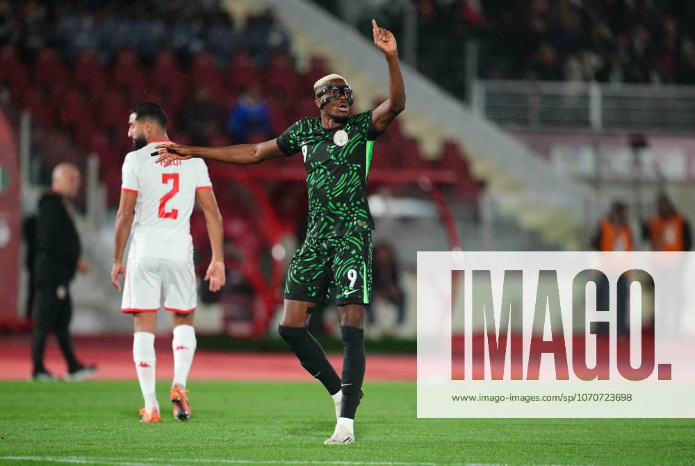 Victor James Osimhen (Nigeria) gestures during the Africa Cup Of Nations match between Tunisia and Nigeria at Fes Stadium on December 27, 2025 in Fes, Morocco. (Photo by Thor Wegner DeFodi Images) -