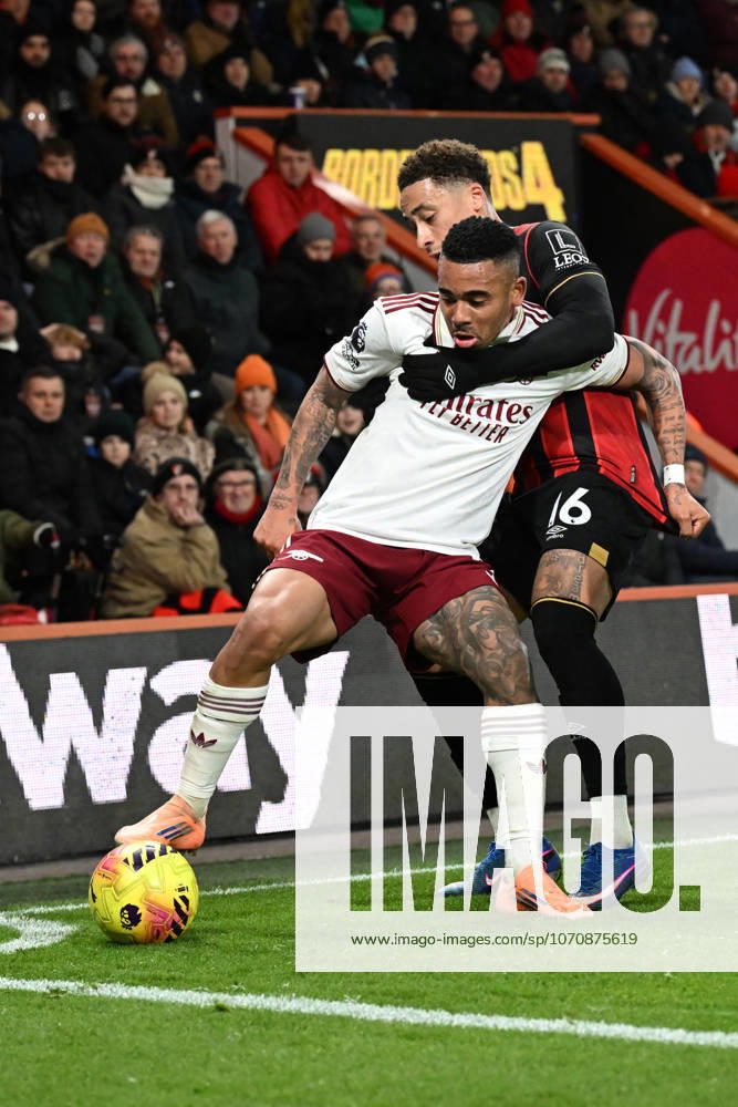 Bournemouth v Arsenal Premier League Gabriel Jesus of Arsenal tangles with Marcus Tavernier of Bournemouth during the Premier League match at the Vitality Stadium, Bournemouth 03 01 2026n UK Newspapers OUT