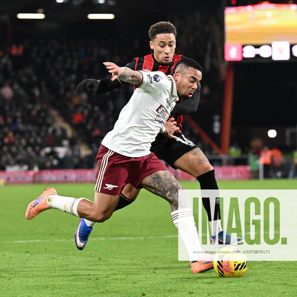 Bournemouth v Arsenal Premier League Gabriel Jesus of Arsenal tries to find a way past Marcus Tavernier of Bournemouth during the Premier League match at the Vitality Stadium, Bournemouth 03 01 2026 UK Newspapers OUT