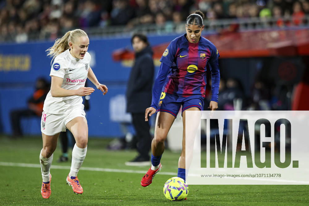 FC Barcelona, Barca Femeni V Madrid CFF - Liga F Moeve Sydney Schertenleib of FC Barcelona controls the ball while being defended by Kamilla Melgrad of Madrid CFF during the Liga F Moeve match between FC Barcelona Femeni and Madrid CFF at Estadi Johan Cruyff in Barcelona, Spain, on January 10, 2026. Barcelona Spain