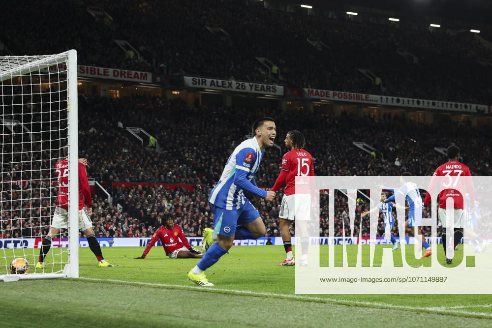 Manchester United, ManU v Brighton & Hove Albion, Emirates FA Cup Brighton & Hove Albion midfielder Brajan Gruda (8) (not in picture) scores a GOAL 0-1 during the Manchester United v Brighton & Hove Albion Emirates FA Cup Third Round match at Old Trafford, Manchester, England on 11 January 2026 Credit: Phil Duncan Every Second Media Editorial use only. All images are copyright Every Second Media Limited. No images may be reproduced without prior permission. All rights reserved. Premier League and Football League images are subject to licensing agreements with Football DataCo Limited. see https: www.football-dataco.com