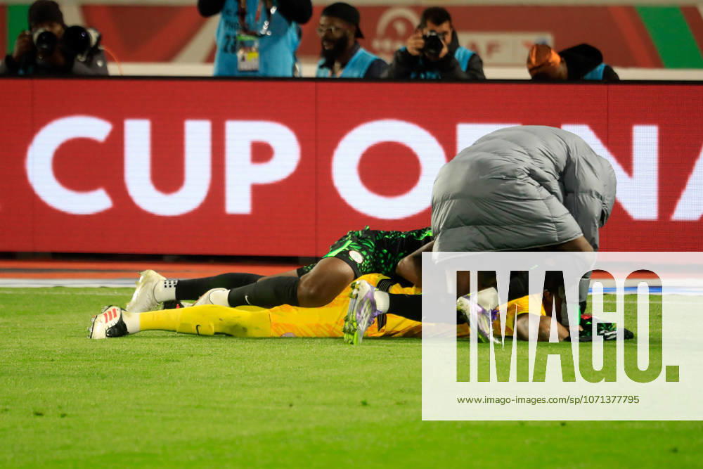 Stanley Nwabali, Nigeria celebrate victory during the Africa Cup of Nations (AFCON) third place match between Egypt and Nigeria at Stade Complexe Mohamed v on January 17th in Casablanca, Morocco. Photo by Segun Ogunfeyitimi