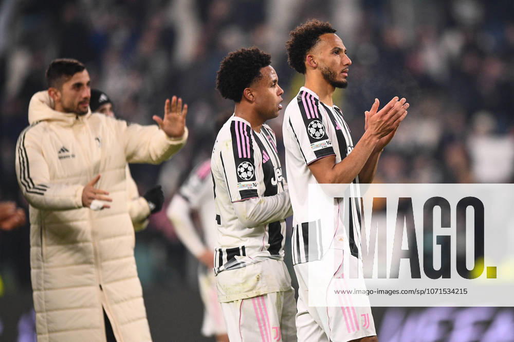 2026-01-21 Juventus FC v SL Benfica - UEFA Champions League 2025 26 League Phase MD7 TURIN, ITALY - JANUARY 21: Lloyd Kelly of Juventus FC, Weston McKennie of Juventus FC during the UEFA Champions League 2025 26 League Phase MD7 match between Juventus FC and SL Benfica at Allianz Stadium on January 21, 2026 in Turin, Italy. (Photo by Alberto Gandolfo BSR Agency) Turin Italy Content not available for redistribution in The Netherlands directly or indirectly through any third parties.
