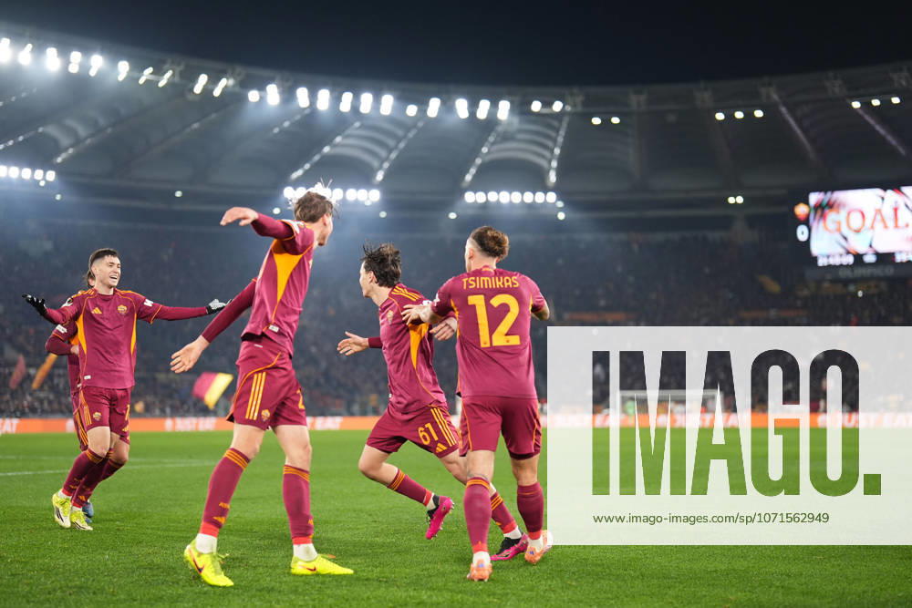 Romas Niccolo Pisilli celebrates after scoring during the Uefa Europa League soccer match between Roma and VFB Stuttgart at the Olympic Stadium in Rome, Italy - Thursday, January 22, 2026. - Soccer .