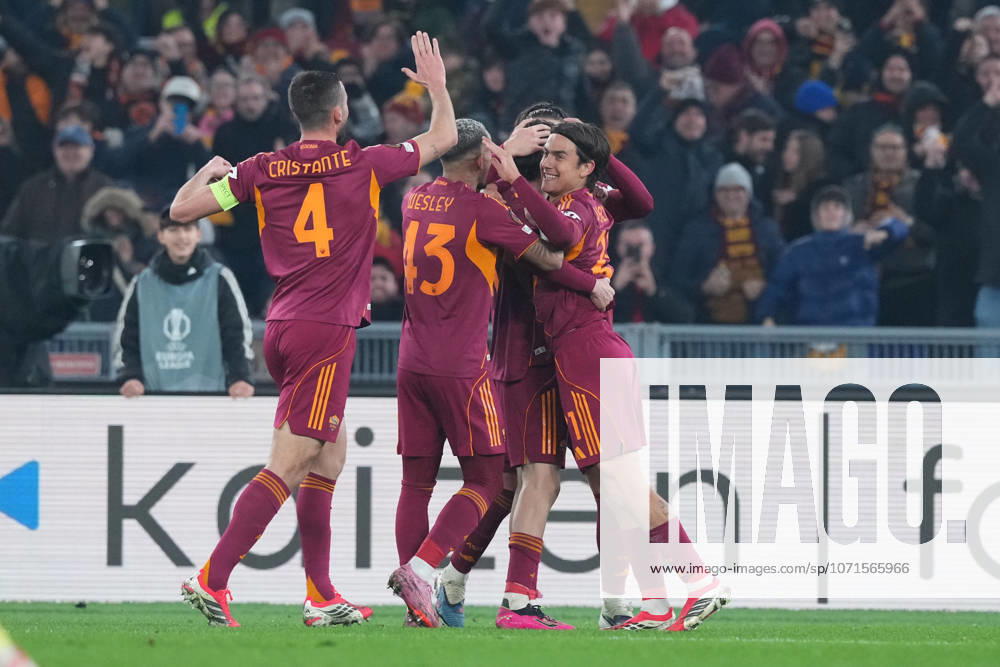 Romas Niccolo Pisilli celebrates after scoring during the Uefa Europa League soccer match between Roma and VFB Stuttgart at the Olympic Stadium in Rome, Italy - Thursday, January 22, 2026. - Soccer .