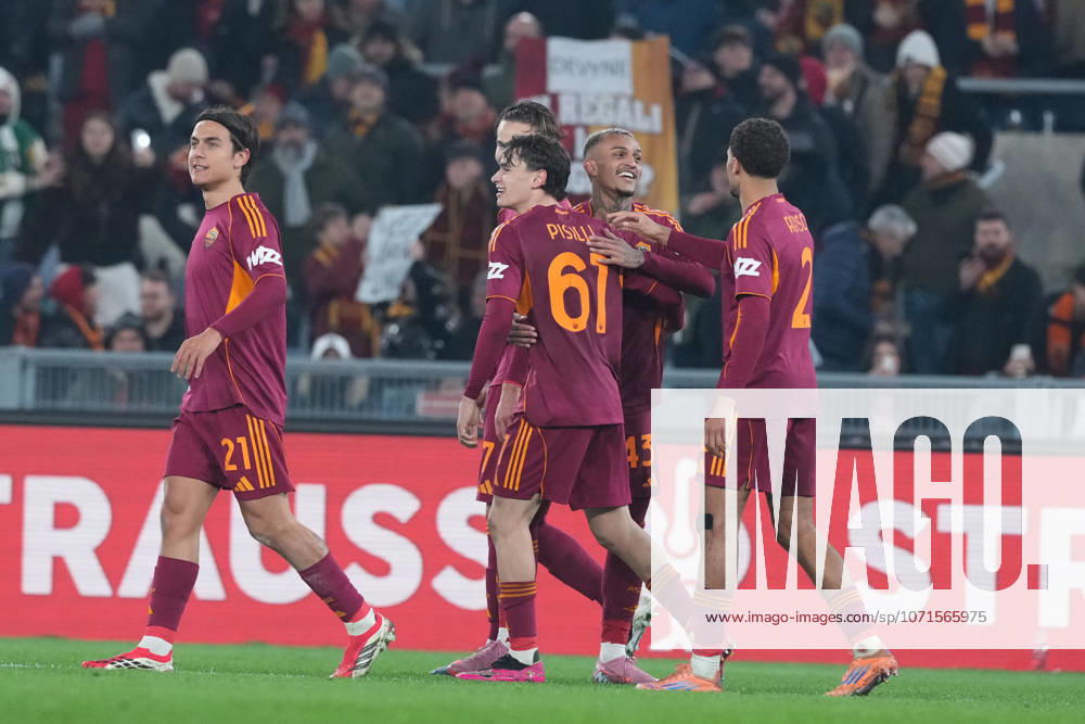 Romas Niccolo Pisilli celebrates after scoring during the Uefa Europa League soccer match between Roma and VFB Stuttgart at the Olympic Stadium in Rome, Italy - Thursday, January 22, 2026. - Soccer .