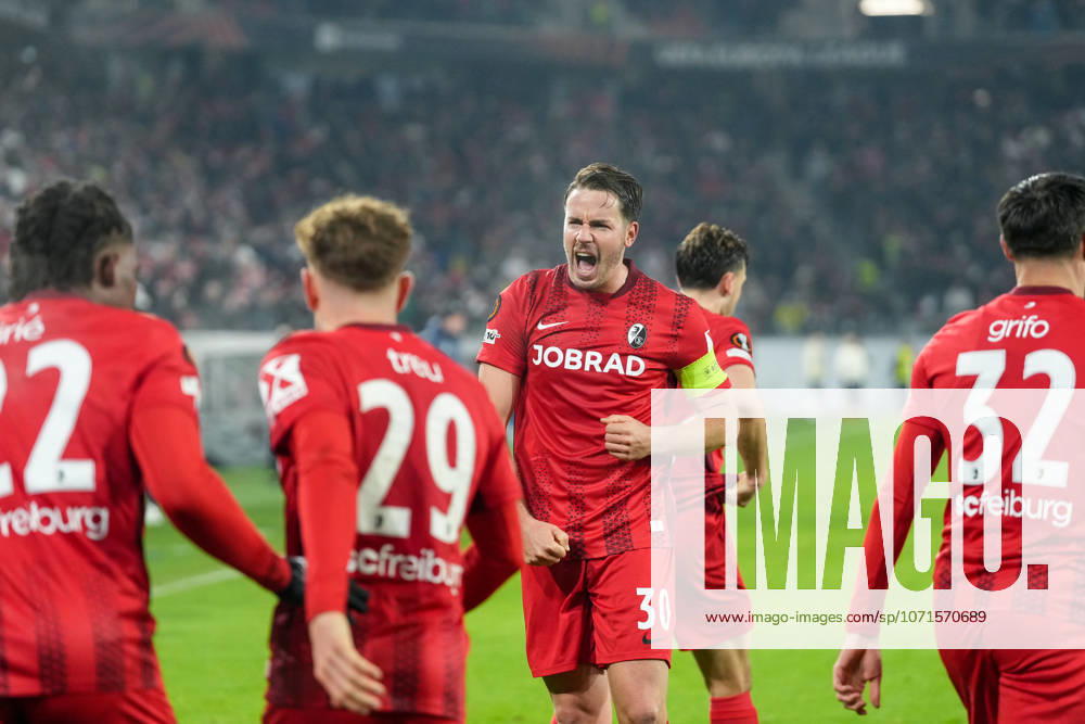 Christian Günter Christian Guenter (SC Freiburg, 30) Torjubel, Emotionen, Torschuss, Abschluss, Torerfolg, Tor, Treffer , Deutschland, Fussball, UEFA Europa League, 7.Spieltag, Ligaphase, 2025 2026, SC Freiburg vs. Maccabi Tel Aviv, 22.01.2026, Europa-Park Stadion, Freiburg, Deutschland Freiburg Europa-Park Stadion Baden-Württemberg Deutschland