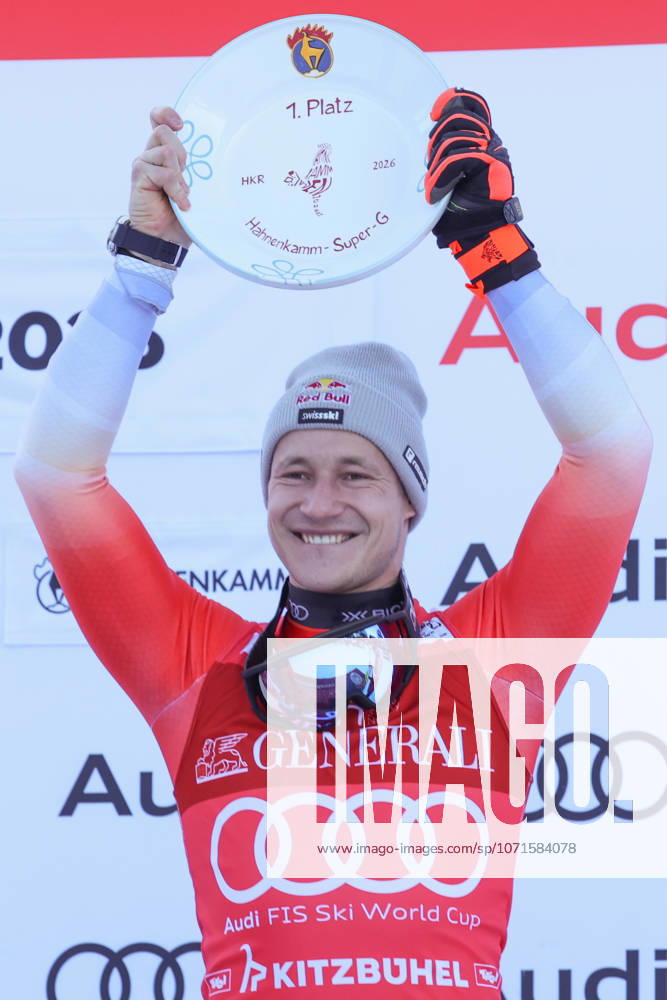 Audi FIS Ski World Cup – Men’s Super-G at the Hahnenkamm Race in Kitzbuehel. 23.01.2026 Kitzbuehel, Austria, 23.Jan.26 - Alpine Skiing - FIS World Cup, Hahnenkamm Race, Super G, men. The image shows ODERMATT Marco (SUI, Stoeckli) first place with trophy.