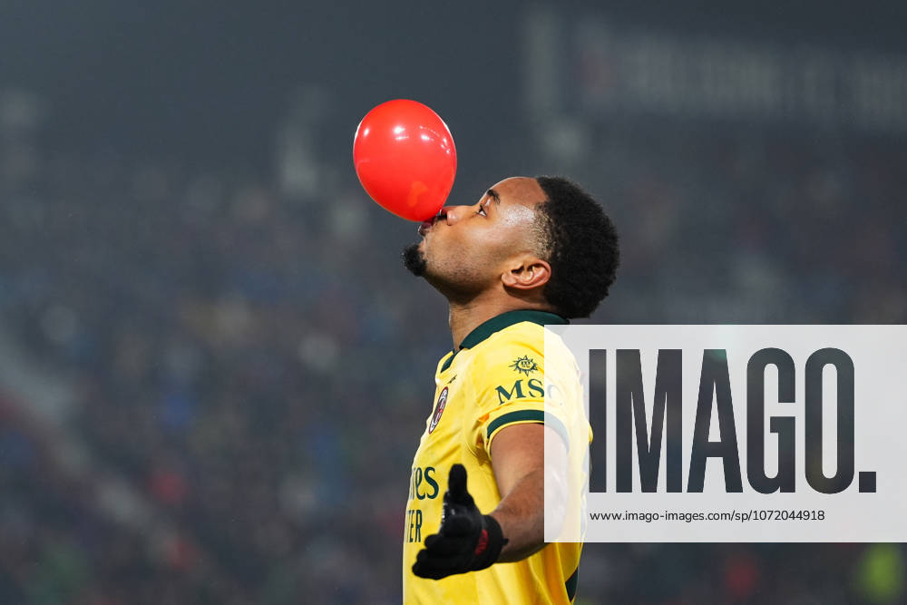 AC Milan s Christopher Nkunku celebrates after scoring the 0-2 goal for his team during the Serie A soccer match between Bologna and Milan at the Renato DallÕAra Stadium in Bologna, north Italy - Tuesday, February 3, 2026 -