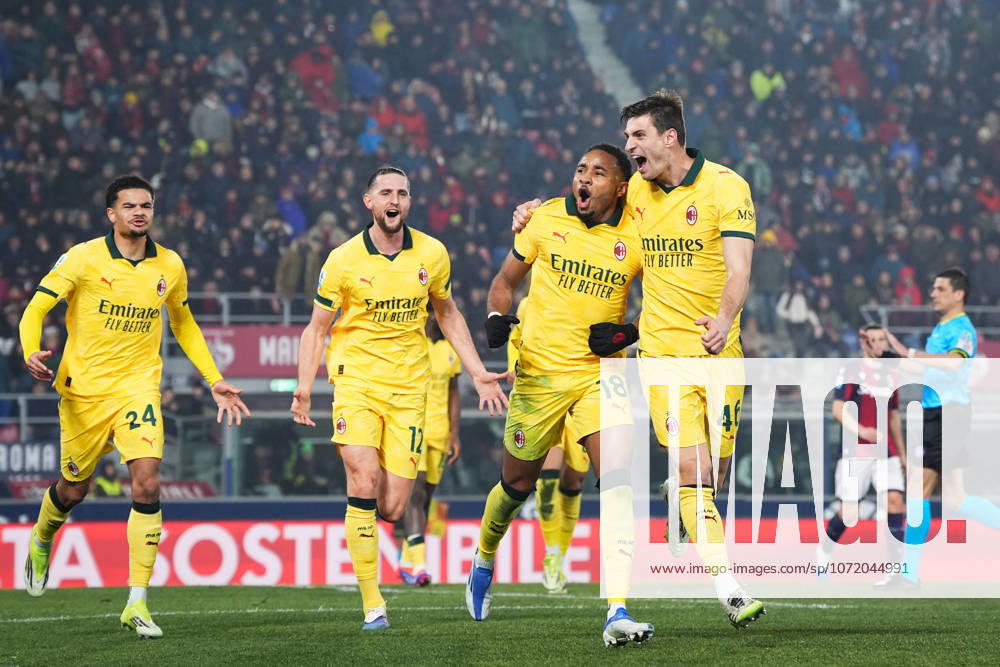 AC Milan s Christopher Nkunku celebrates after scoring the 0-2 goal for his team during the Serie A soccer match between Bologna and Milan at the Renato DallÕAra Stadium in Bologna, north Italy - Tuesday, February 3, 2026 -