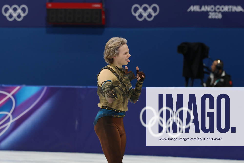ILIA MALININ of Team USA reacts to his performance in the Men s Single Short Program of the Figure skating, Eiskunstlauf Team Event at the Milano Cortina 2026 Winter Olympic Games, Olympische Spiele, Olympia, OS Milan Italy - ZUMAc179 20260207_oly_c179_024