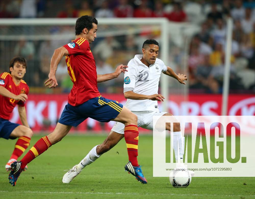 Spain V France, UEFA EURO, EM, Europameisterschaft,Fussball 2012 Quarter Final Alvaro Arbeloa of Spain and Gael Clichy of France challenge during the UEFA Euro 2012 Quarter Final match between Spain and France at Donbass Arena on June 23, 2012 in Donetsk, Ukraine. Donetsk Donbass Arena Ukraine Ukraine