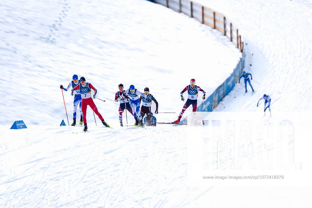 OLYMPICS - Winter Olympic Games, Olympische Spiele, Olympia, OS Milano Cortina 2026 TESERO,ITALY,11.FEB.26 - OLYMPICS, NORDIC SKIING, NORDIC COMBINED, CROSS COUNTRY - Winter Olympic Games Milano Cortina 2026, 10km Gundersen, men. Image shows Jens Luraas Oftebro (NOR), Eero Hirvonen (FIN), Johannes Lamparter (AUT), Ilkka Herola (FIN), Vinzenz Geiger (GER) and Stefan Rettenegger (AUT). GEPAxpictures xMatthiasxTrinkl