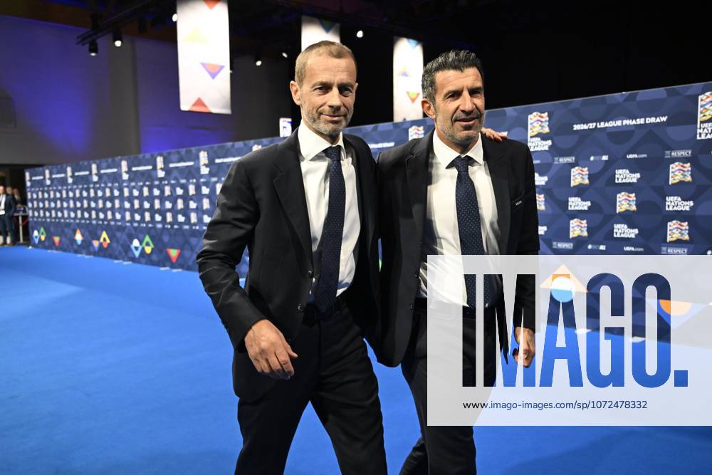 50th UEFA Congress & 2026 2027 UEFA Nations League - League phase draw BRUSSELS, BELGIUM - FEBRUARY 12 : Aleksander Ceferin , president of UEFA with Luís Figo , football icon of Portugal during 50th Ordinary UEFA Congress & 2026 2027 UEFA Nations League - League phase draw in Brussels Expo on February 12, 2026 in Brussels, Belgium, 12 02 2026 Brussels Belgium