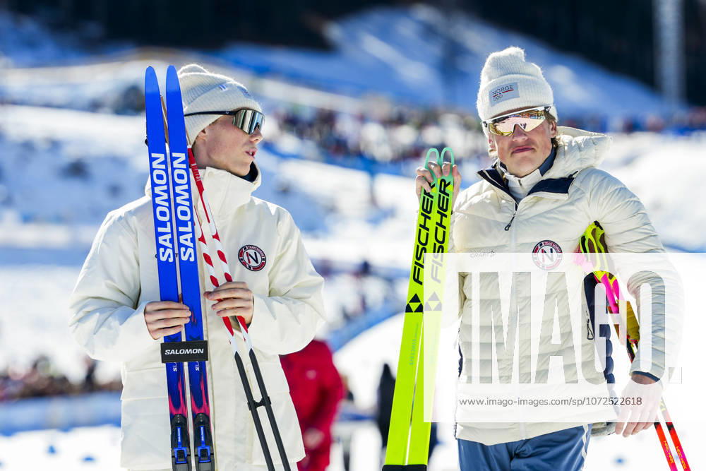 Winter Olympics in Milan Cortina 2026 Val di Fiemme, Italy 20260213 Johannes Hoesflot Klaebo from Norway and Einar Hedegart from Norway on the podium after the men s cross country 10 km skating on Lago di Tesero during the Winter Olympics in Milan Cortina 2026 Photo Lise Aaserud NTB Val di Fiemme Italy RESTRICTED USE FOR BETTING COMPANIES